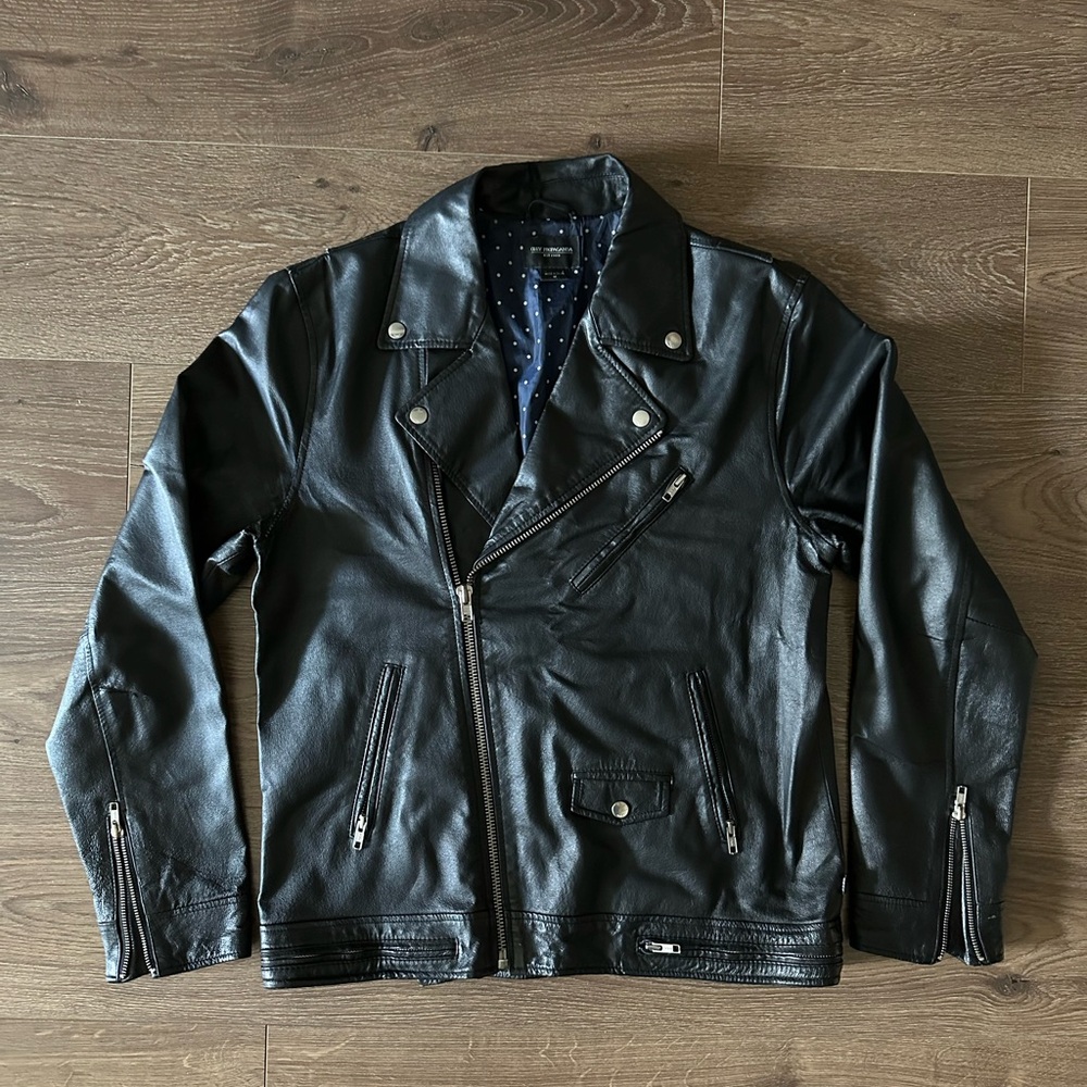 Black leather Obey biker jacket